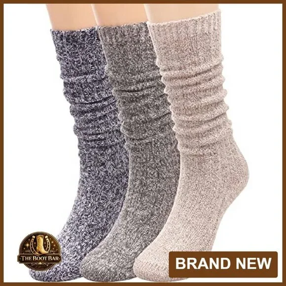 Women's Winter Thick Knit Wool Crew Knee High Socks Cozy Slouch Boots - Picture 2 of 8